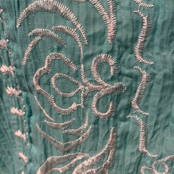 L womens Mystique Aura casual turquoise short sleeve stretch plus size top 1X - Picture 2 of 4